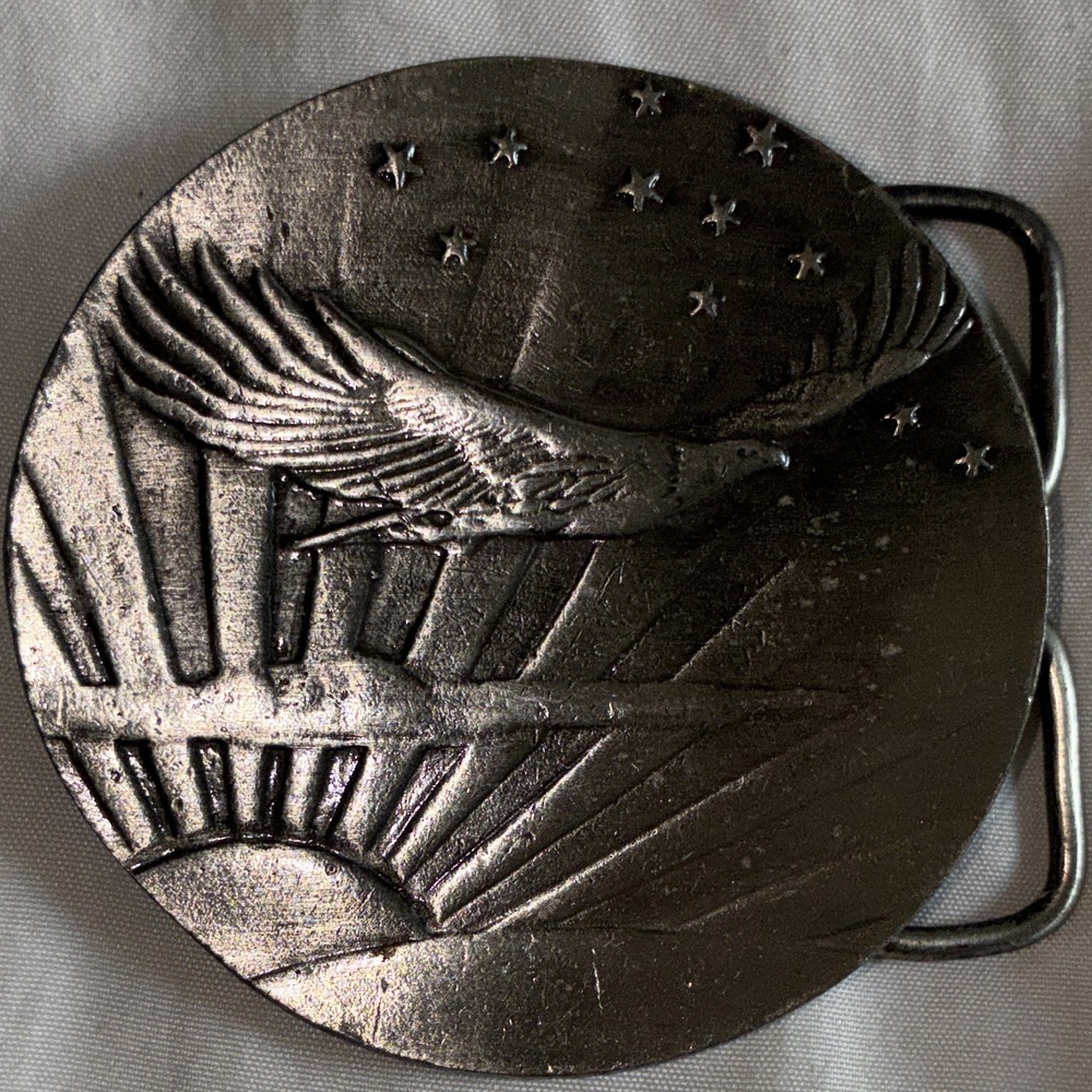 Bergamot Brass Works A-48 Made in USA Eagle Stars American Silver Belt Buckle