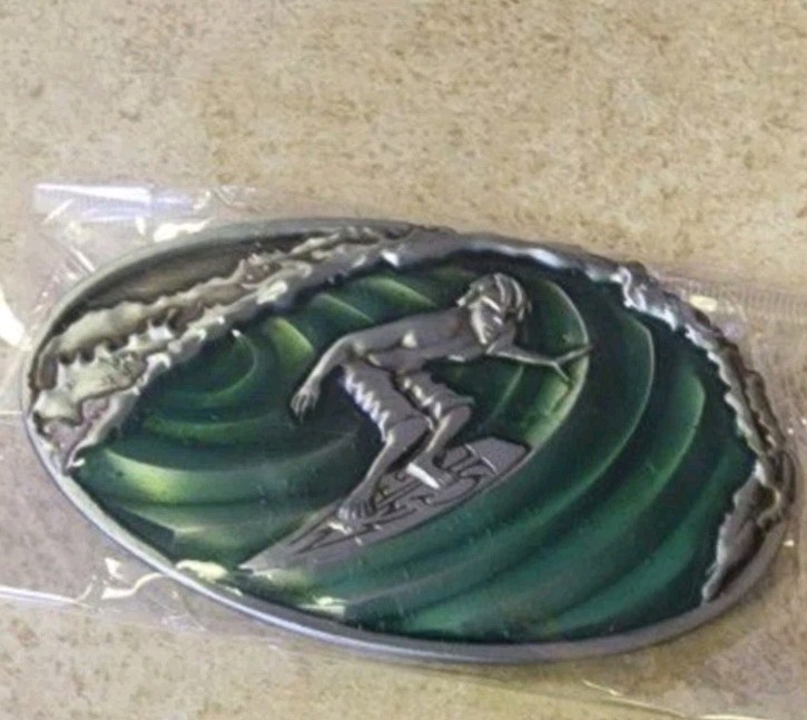 Surfer surfing surf wave ocean silver hawaii hawaiian Belt buckle