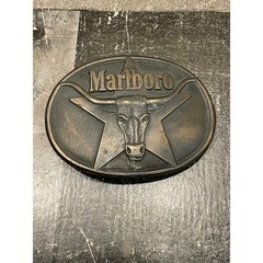Vintage 1987 Marlboro Solid Brass Belt Buckle Longhorn Steer Star Philip Morris