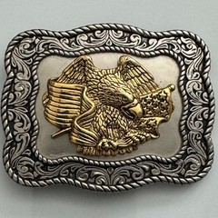 Western Eagle American Flag Belt Buckle Silver Gold Tone Metal Made in Mexico