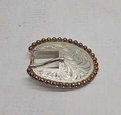 DALE CHAVEZ DESIGN BY VTG BELT BUCKLE SILVER W/COPPER EDGE 2.75&Prime; X 2.25&Prime; SIGNED