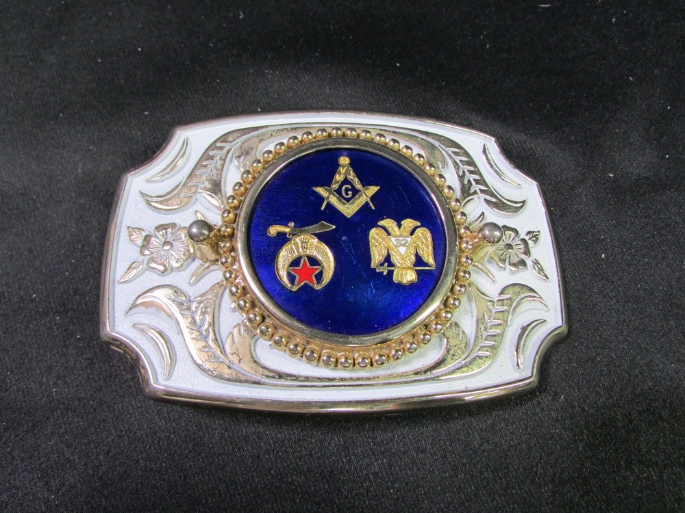 Tiffany Mason 32nd Degree & Shriners Multicolored Enamel Brass Belt Buckle