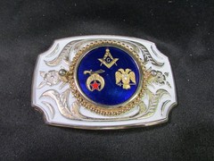 Tiffany Mason 32nd Degree & Shriners Multicolored Enamel Brass Belt Buckle