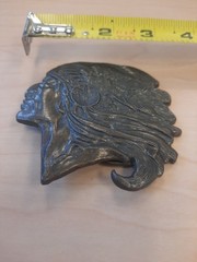 Vintage Indian Chief Native American Brass Belt Buckle Art Nouveau Style