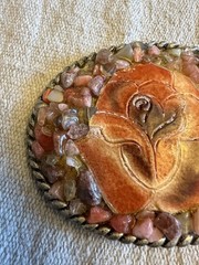 One of a kind Resin Rose Detailed Stone Resin Art Belt Buckle 3.5X2.75