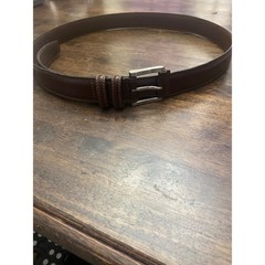 Mens Dark Brown Leather Belt Silver Buckle Contrast Stitching Size44