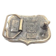 VTG 80s Country Music Belt Buckle Great American USA Guitar Violin Banjo Enamel
