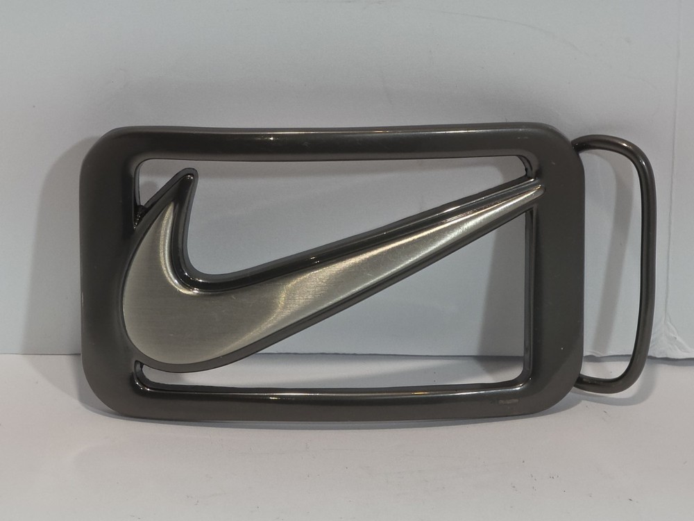 Nike Swoosh Cut Out Belt Buckle Used Silver Gray Appx 2&Prime; x 3.5&Prime;