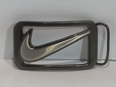 Nike Swoosh Cut Out Belt Buckle Used Silver Gray Appx 2&Prime; x 3.5&Prime;