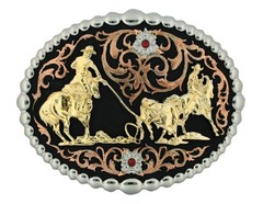 Montana Silversmiths Western Belt Buckle Team Roper Black 60969