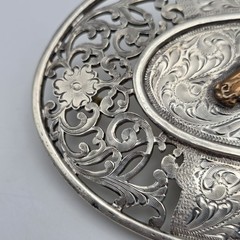 Men&rsquo;s Western Large Ornate Silver Overlay Belt Buckle With Copper Horse