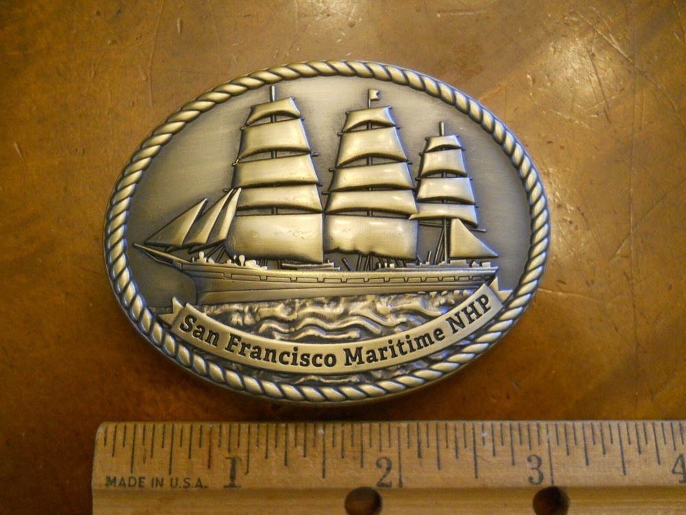 SAILING SHIP, SAN FRANCISCO MARITIME NHP BUCKLE 3&Prime; BRONZE BUCKLE (NEW)