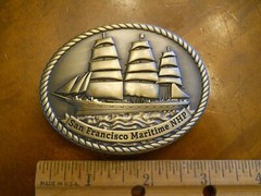 SAILING SHIP, SAN FRANCISCO MARITIME NHP BUCKLE 3&Prime; BRONZE BUCKLE (NEW)