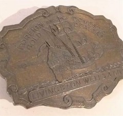 Vintage Livingston Wells & Co Gold Dealers Clipper Ship Belt Buckle Bronze Color