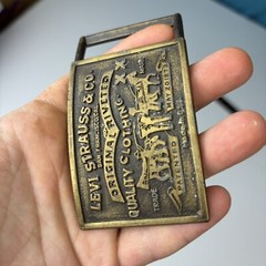 Vintage Levi Strauss & Co Belt Buckle Logo Patch Brass Adjustable R Mark on Back