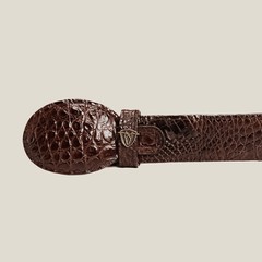 Genuine Exotic Alligator Caiman Belly Western Belt with Removable Buckle – Brown