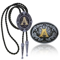 Fibbadet 2Pcs Belt Buckle Bolo Tie Set for Men, Western Cowboy Standard, 1#