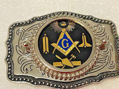 Masonic Symbols Belt Buckle Western Style Black and silver (W167)
