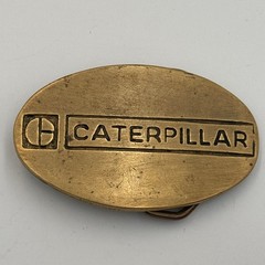 Vintage Caterpillar Belt Buckle Solid Brass Oval Logo 4080 Taiwan ROC Gold Tone