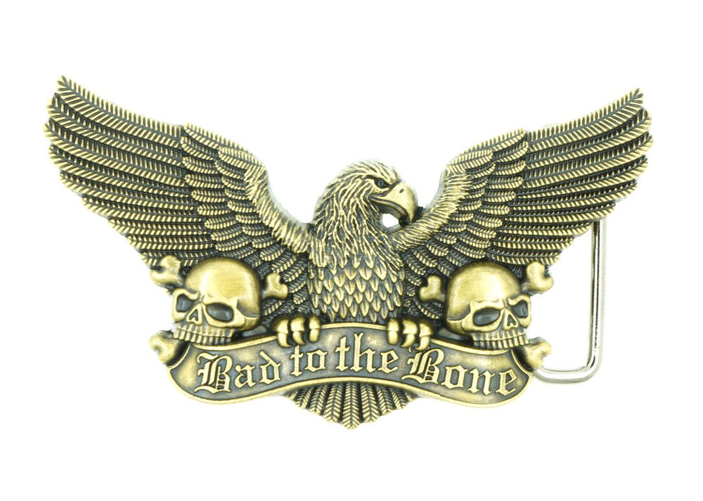 Bad to the Bone Eagle Skull Bronze Plated Western Metal Belt Buckle