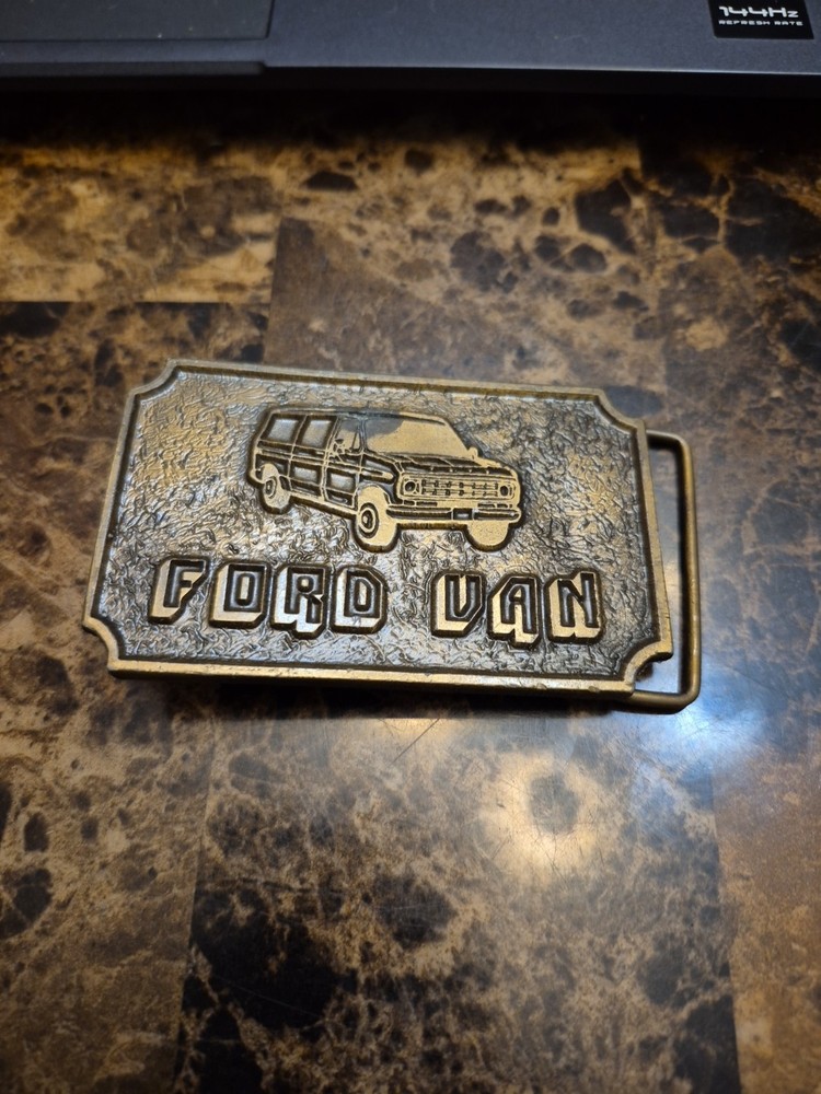 vintage FORD VAN belt buckle SOLID BRASS western 1970s cowboy