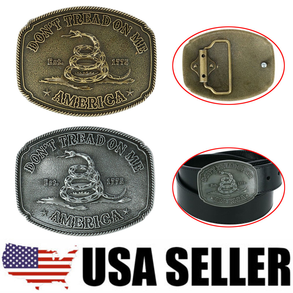 1/2PCS American Don&rsquo;t Tread On Me Snake Belt Buckle Antique Bronze Tone Silver