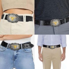 Western Cowboy-Belts for Men Big-Buckle Longhorn-Bull Pu-Leather Rodeo Cowgirl-B