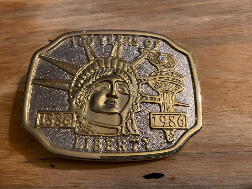 Vintage 100 Years of Liberty 1986 Gold Tone Metal Belt Buckle