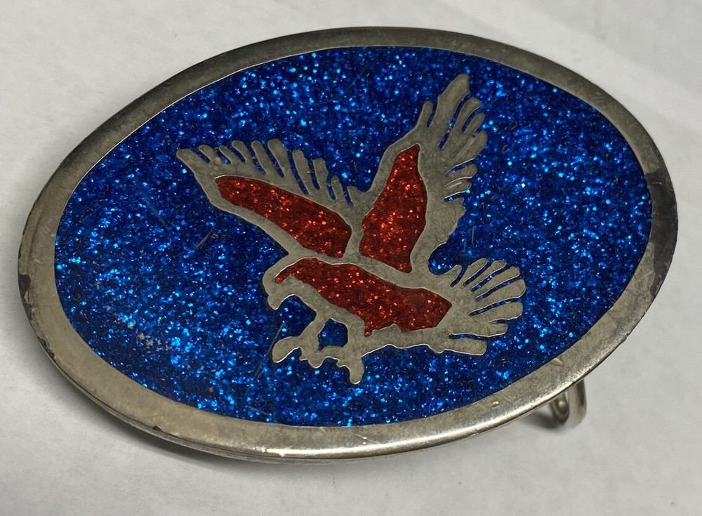Men’s Eagle Theme Vintage Belt Buckle Red And Blue Silver