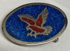 Men’s Eagle Theme Vintage Belt Buckle Red And Blue Silver