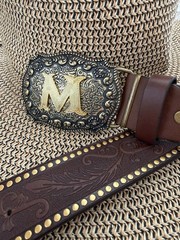 Antiqued Silver Letter Initial M Gold Classic Rectangle Flower Belt Buckle