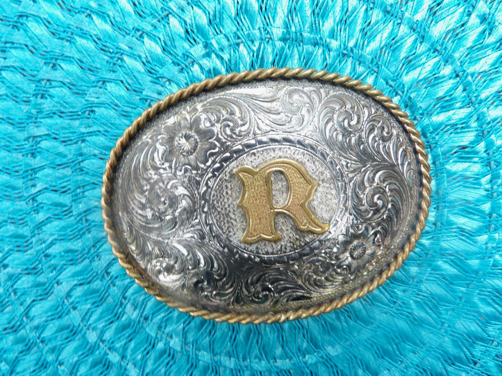 MONTANA SILVERSMITHS MEN&rsquo;S STERLING SILVER PLATE LETTER « R » WESTERN BELT BUCKLE