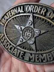 vintage 1970s fraternal order of police WESTERN belt buckle SOLID BRASS cownboy