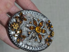 vintage FLOWER belt buckle RHINESTONE floral STUDDED western GLAM statement