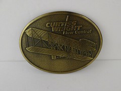 Curtiss Wright Flow Systems Bronze Airplane Belt Buckle Industrial Advertising