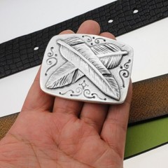 Metal Feather Print Belt Buckle, Vintage Western Style