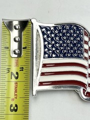 Metal Belt Buckle American Flag Waving Stamped #2155 Patriotic 2.5&Prime; x 3&Prime; Silver