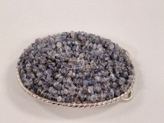 Handmade Oval Silver-Tone Belt Buckle with Iolite Gemstone Bead Inlay – Western