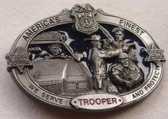 Vtg Belt Buckle America&rsquo;s Finest Law Enforcement Trooper Cop Serve & Protect