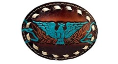 EAGLE Belt BUCKLE w/ WHITE BUCKSTITCHING Lg HANDMADE Brown LEATHER Western/Biker