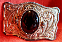 VTG Silver Toned Belt Buckle With Black Stone Western Style Fits 1.5&Prime; Belt READ