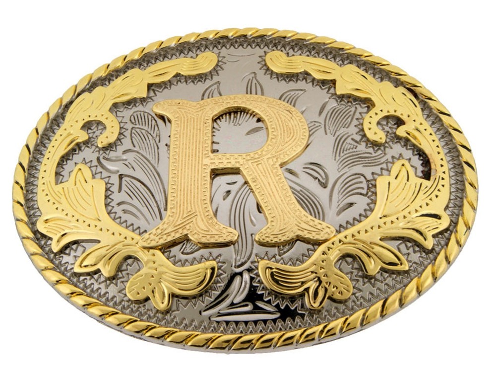 INITIAL R LETTER r MEN WOMEN RODEO REALLY COWBOY STYLE GOLD METAL BELT BUCKLE