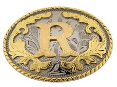 INITIAL R LETTER r MEN WOMEN RODEO REALLY COWBOY STYLE GOLD METAL BELT BUCKLE