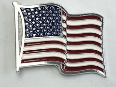 Metal Belt Buckle American Flag Waving Stamped #2155 Patriotic 2.5&Prime; x 3&Prime; Silver