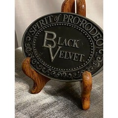 VTG Black Velvet Whisky Oval Belt Buckle Spirit of Pro-Rodeo 4 in X 2.75 in GUC