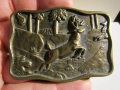 VINTAGE DEER SCENE BELT BUCKLE SOLID BRASS – GW-26