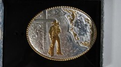 Crumrine Western Oval Roped Edge Buckle with Bull Rider & Cross C15106