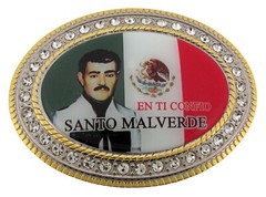 Jesus Malverde Belt Buckle Gold Metal New Men Women Flag Mexico Iced Style Bling