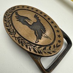 Cowboy Belt Buckle Brass Leather Bald Eagle Western Patriotic Mens 1970s Vintage