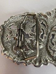 Metal Belt Buckle By Justin Boots Silver Color With Rhinestones 2.25×4